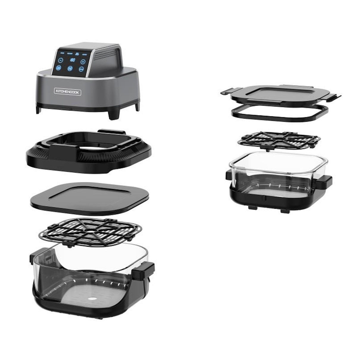 KITCHENCOOK Kitchencook - Crispx - Friteuse à Air Panoramique - 2 Récipients En Verre - 4 Programmes - 1500w