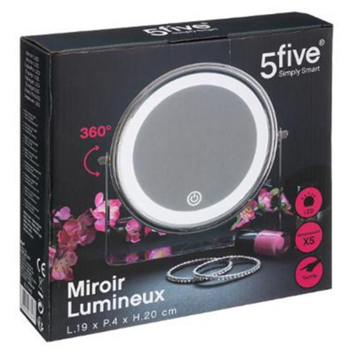 FIVE Miroir sur Pied Pivotant Tactile  Led  20cm Argent