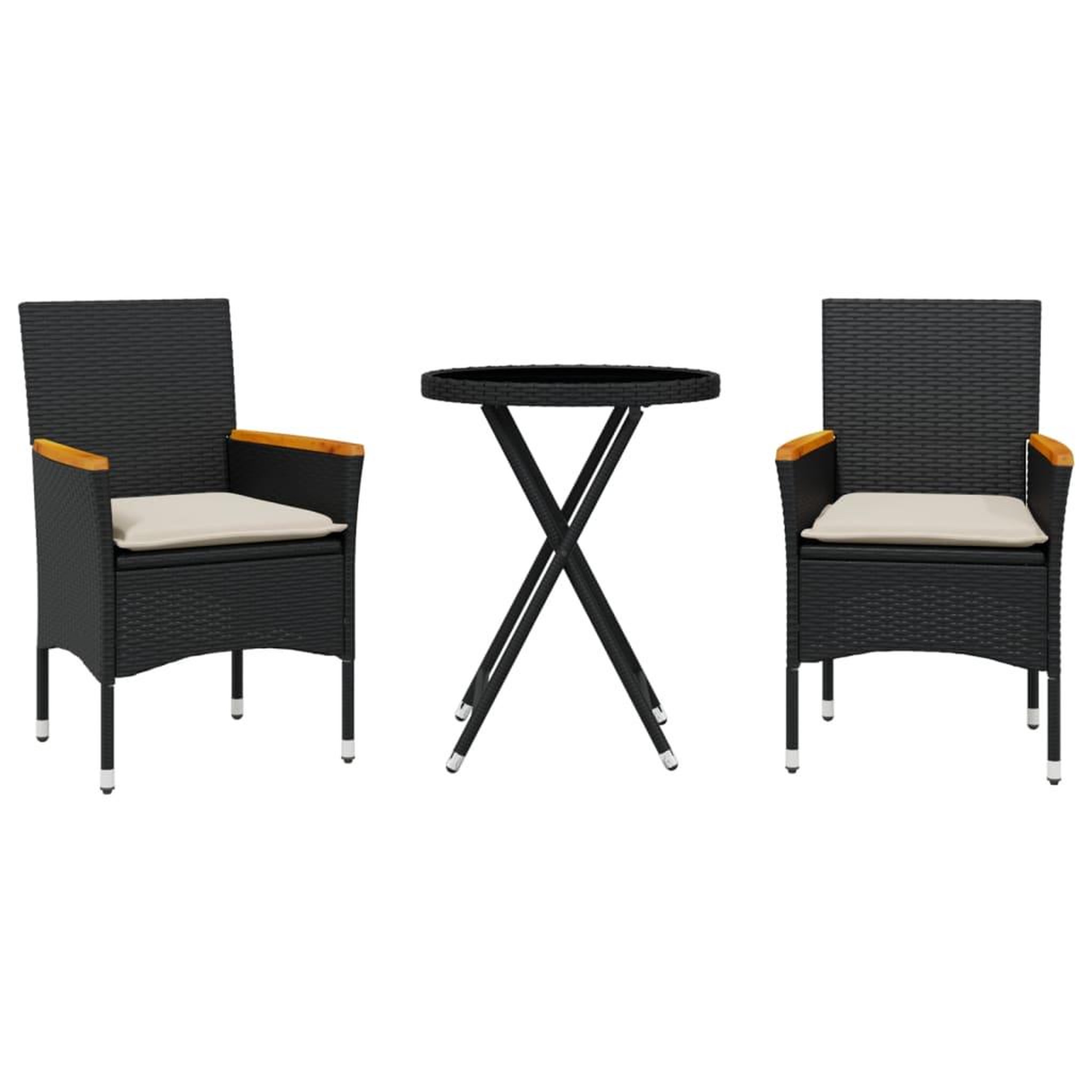 Voir la diapositive 2 : VIDAXL Ensemble de bistro avec coussins 3pcs noir resine tressee verre