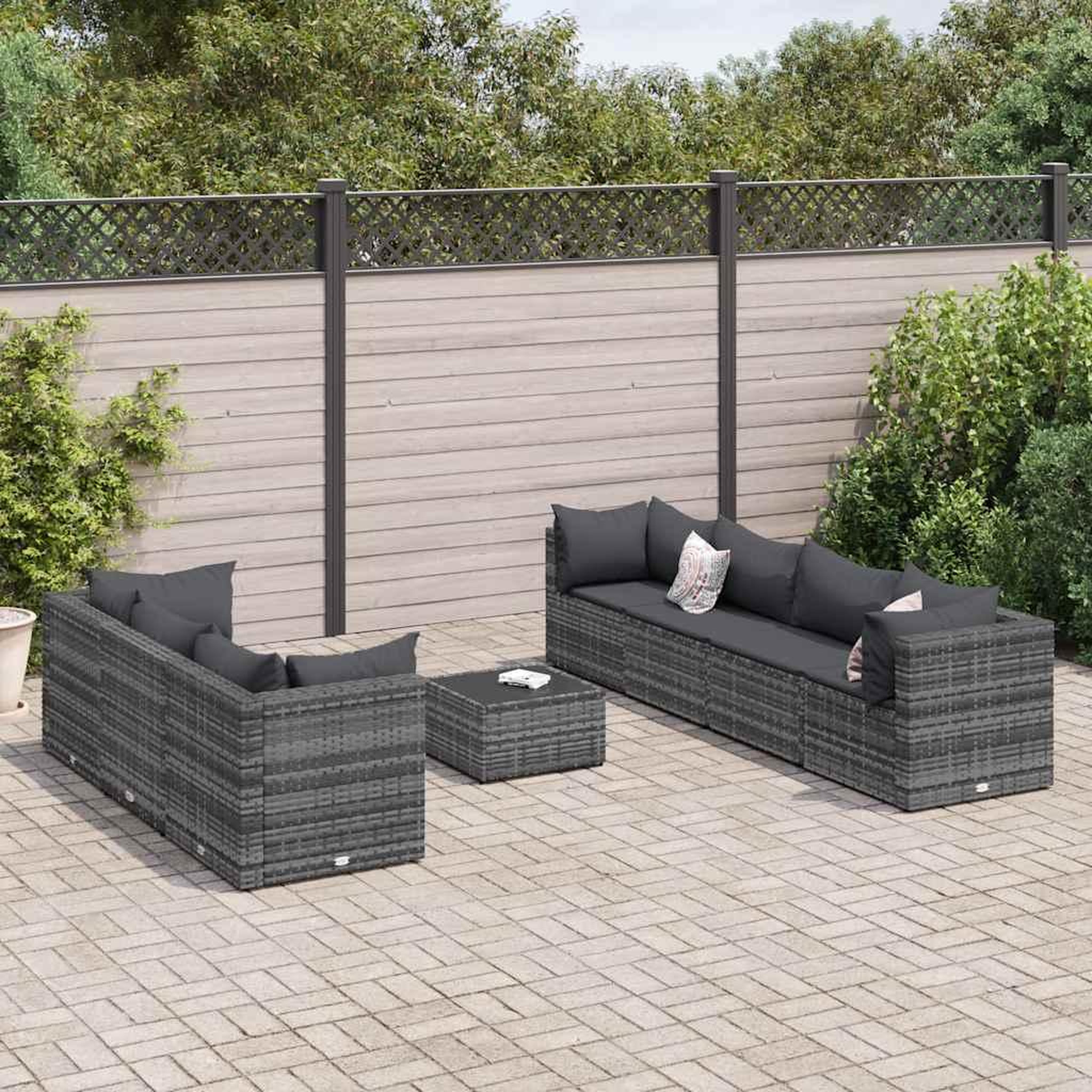 VIDAXL Salon de jardin 8 pcs avec coussins Gris Resine tressee