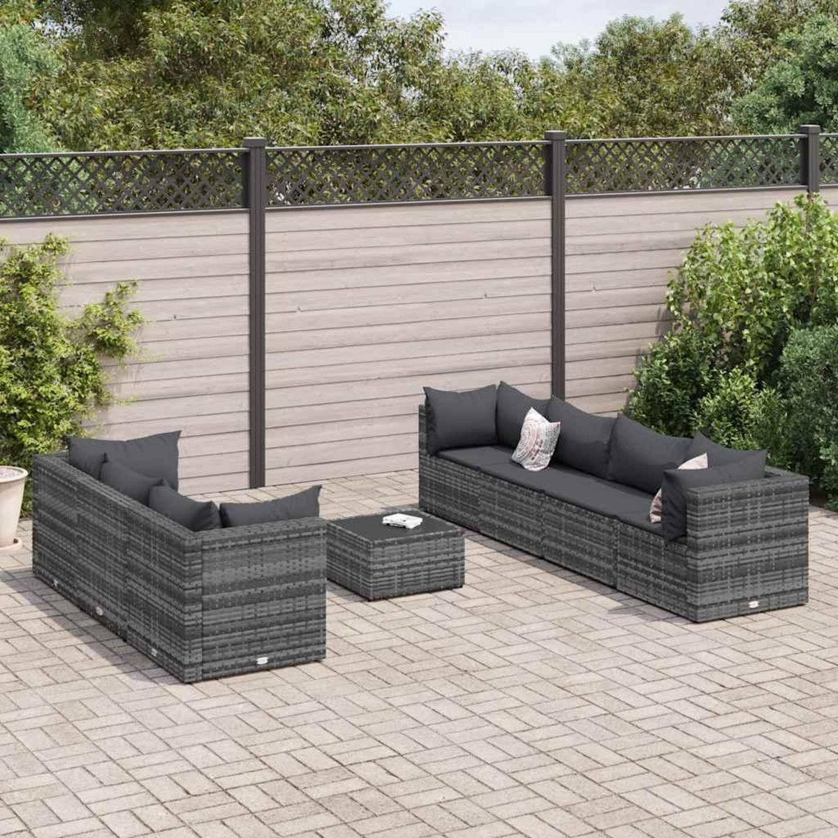 VIDAXL Salon de jardin 8 pcs avec coussins Gris Resine tressee
