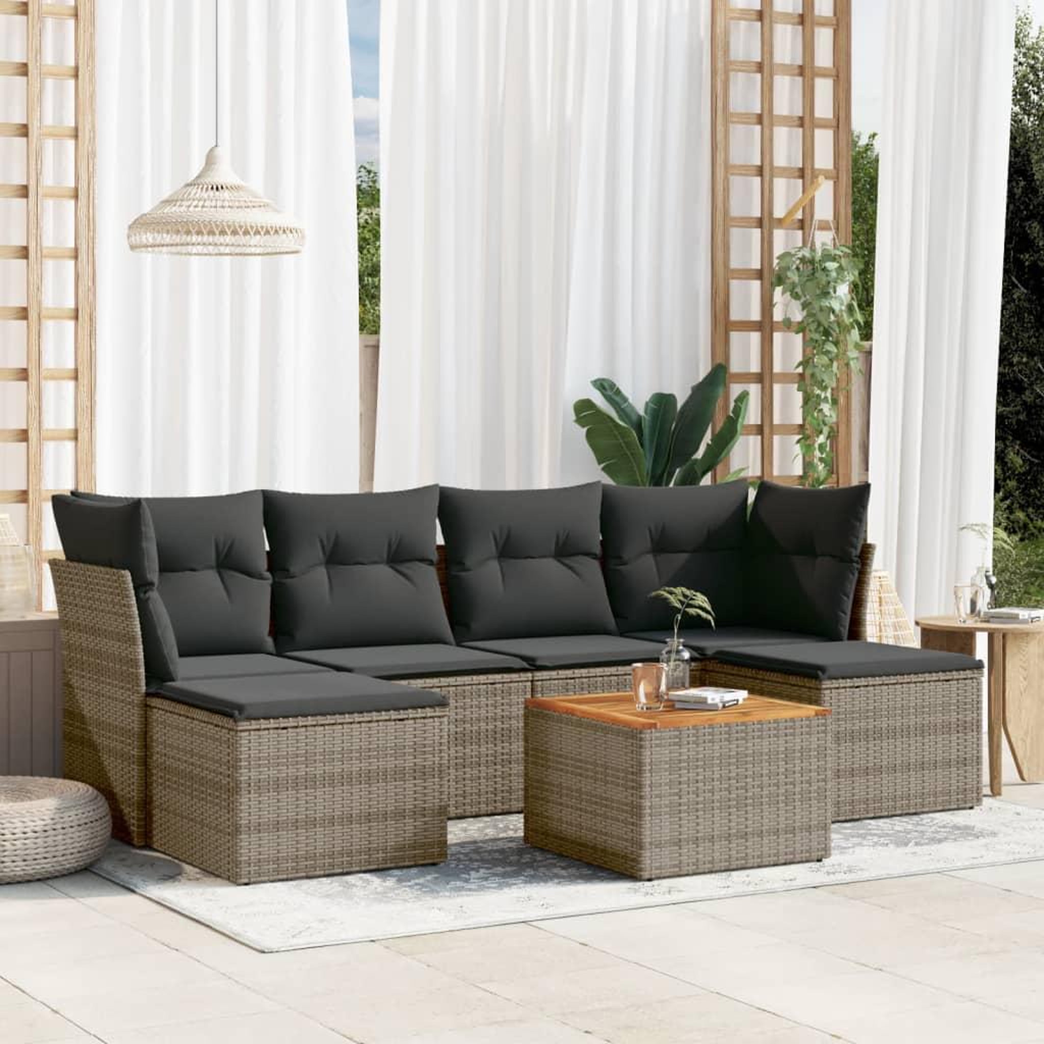VIDAXL Salon de jardin avec coussins 7 pcs gris resine tressee
