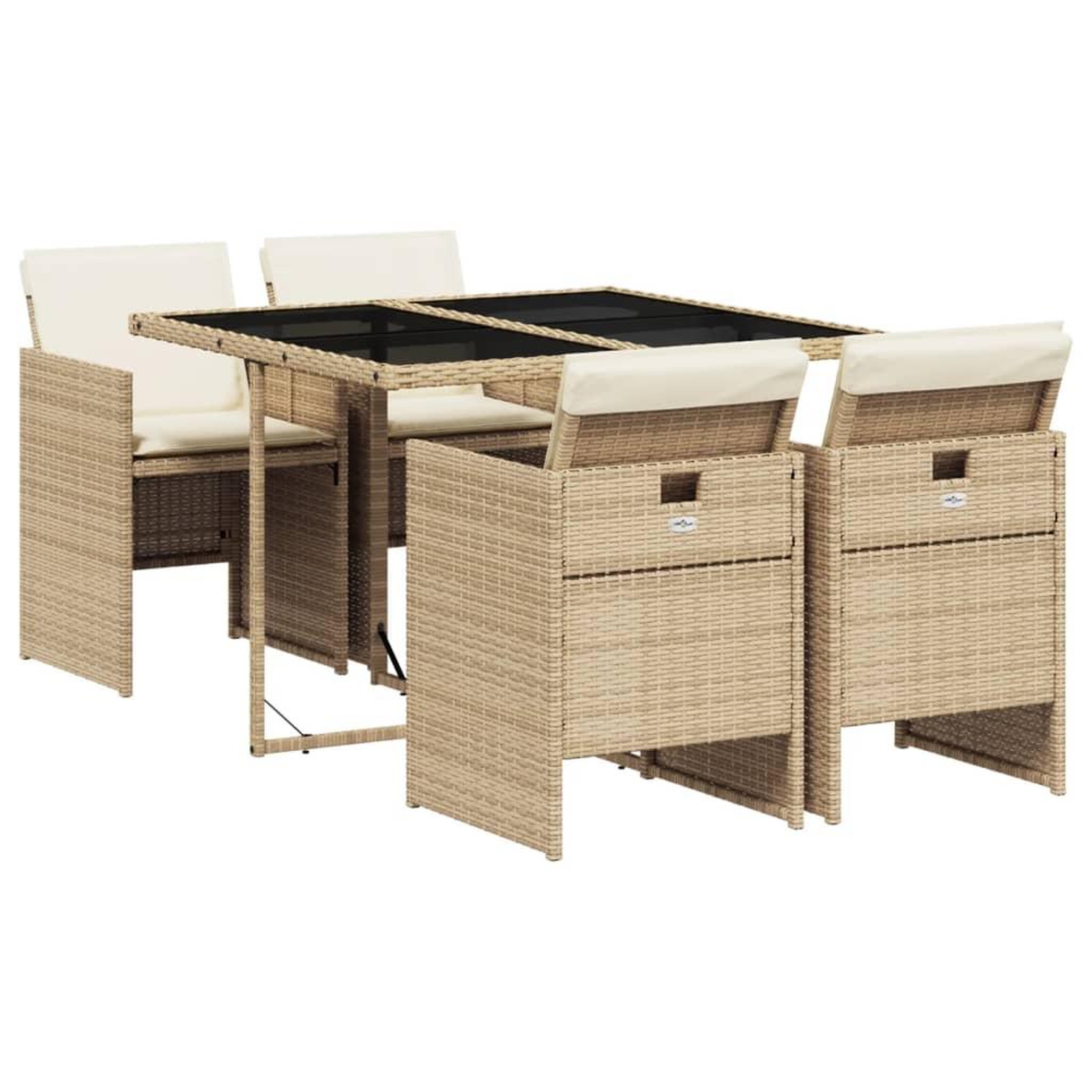 Voir la diapositive 2 : VIDAXL Ensemble a manger de jardin avec coussins 5pcs Beige poly rotin