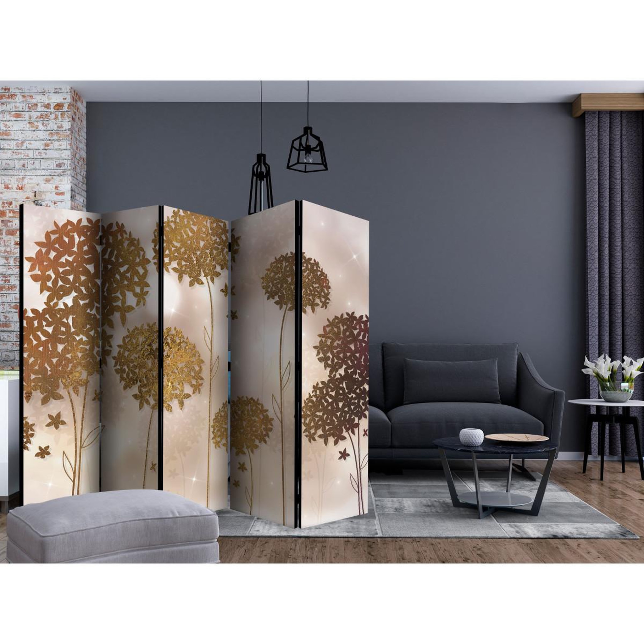 Voir la diapositive 2 : Paris Prix Paravent 5 volets  golden garden  172x225cm