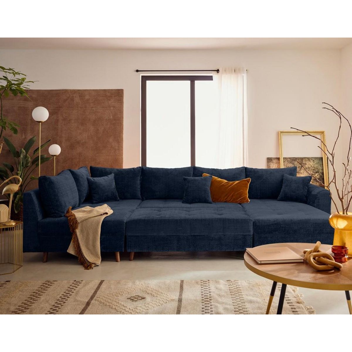LISA DESIGN Rune - canapé panoramique d'angle gauche 7 places en velours texturé