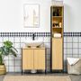 Voir la diapositive 4 : KLEANKIN Meuble salle de bain - meuble sous-vasque - 2 portes, étagère réglable - dim. 60L x 30l x 65H cm - châssis acier noir panneaux aspect bois clair