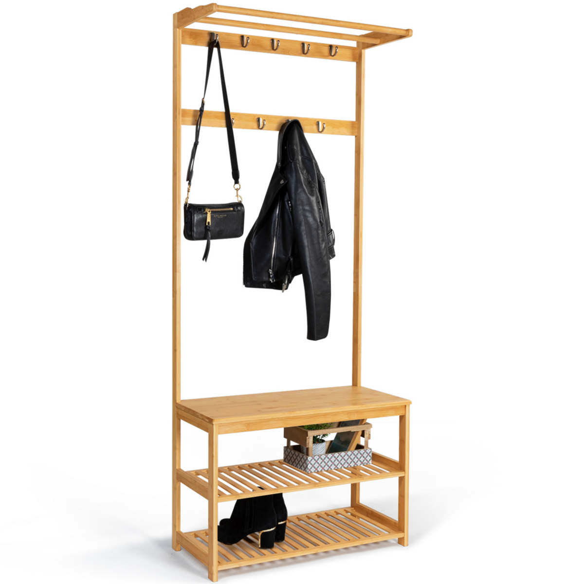 ID MARKET Vestiaire d'entrée bambou LANA portant à vêtements et chaussures