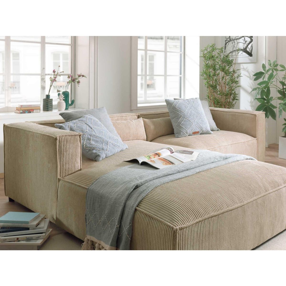 LISA DESIGN Ela - canapé d'angle gauche 4 places - en velours côtelé - style contemporain