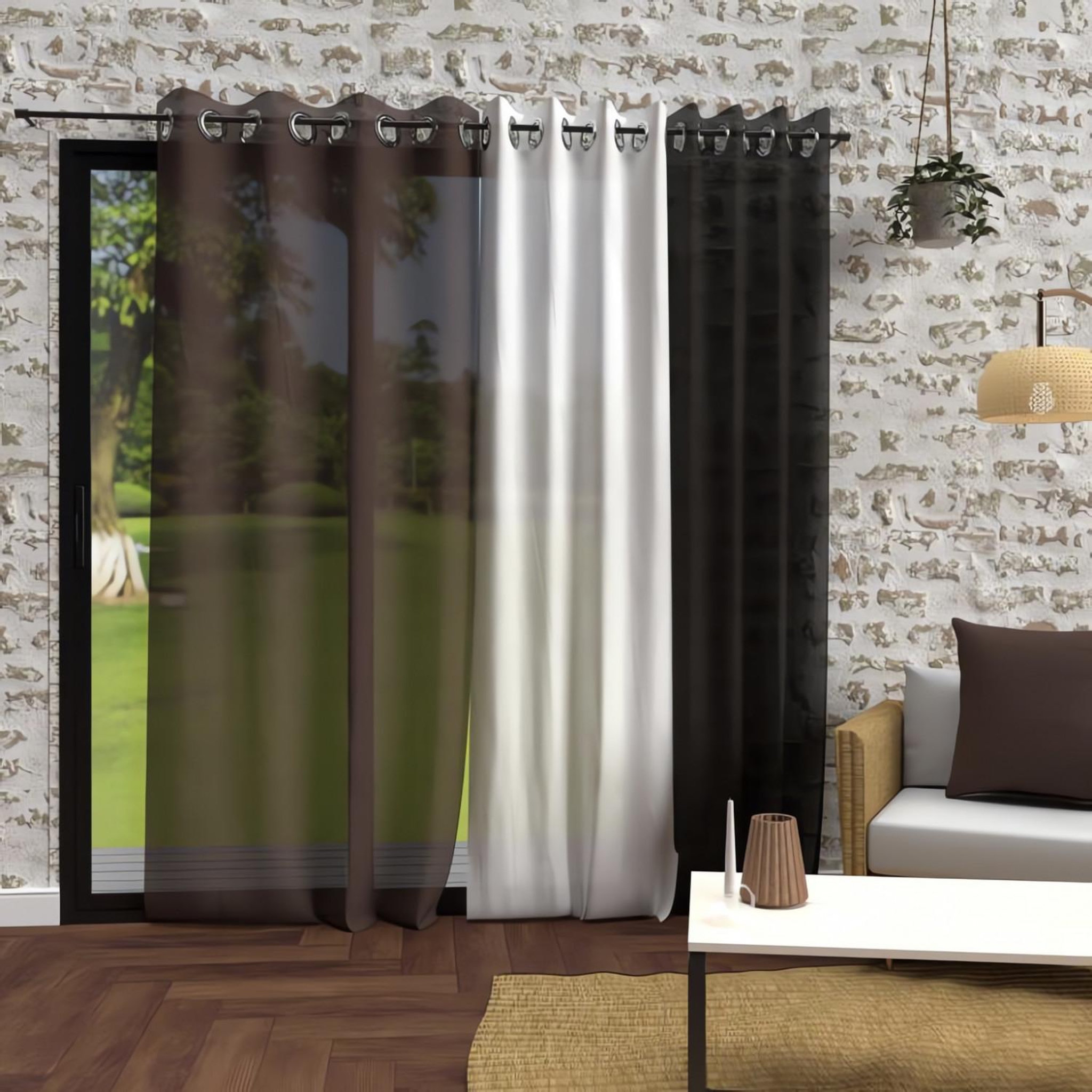 Voir la diapositive 2 : SOLEIL D'OCRE Voile à oeillets effet froissé 135x250 cm BOHEME, par Soleil d'Ocre