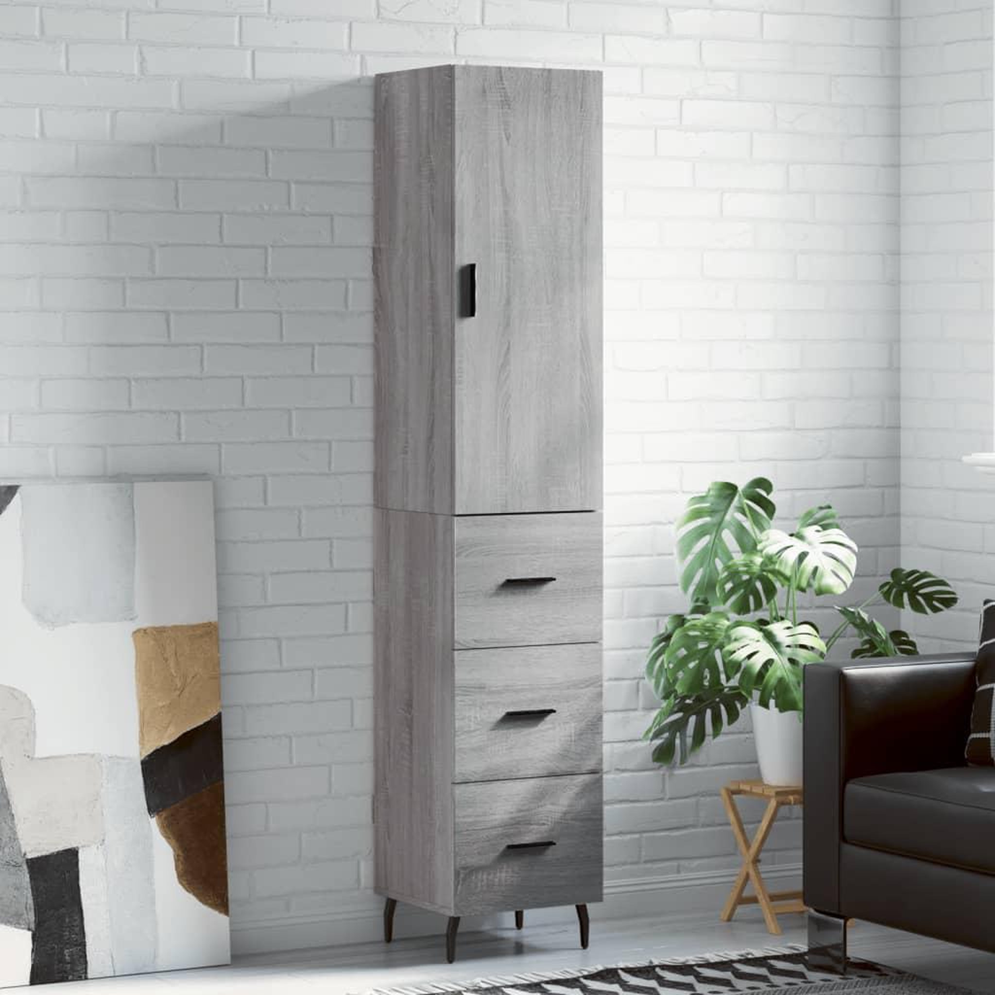 VIDAXL Buffet haut Sonoma gris 34,5x34x180 cm Bois d'ingenierie
