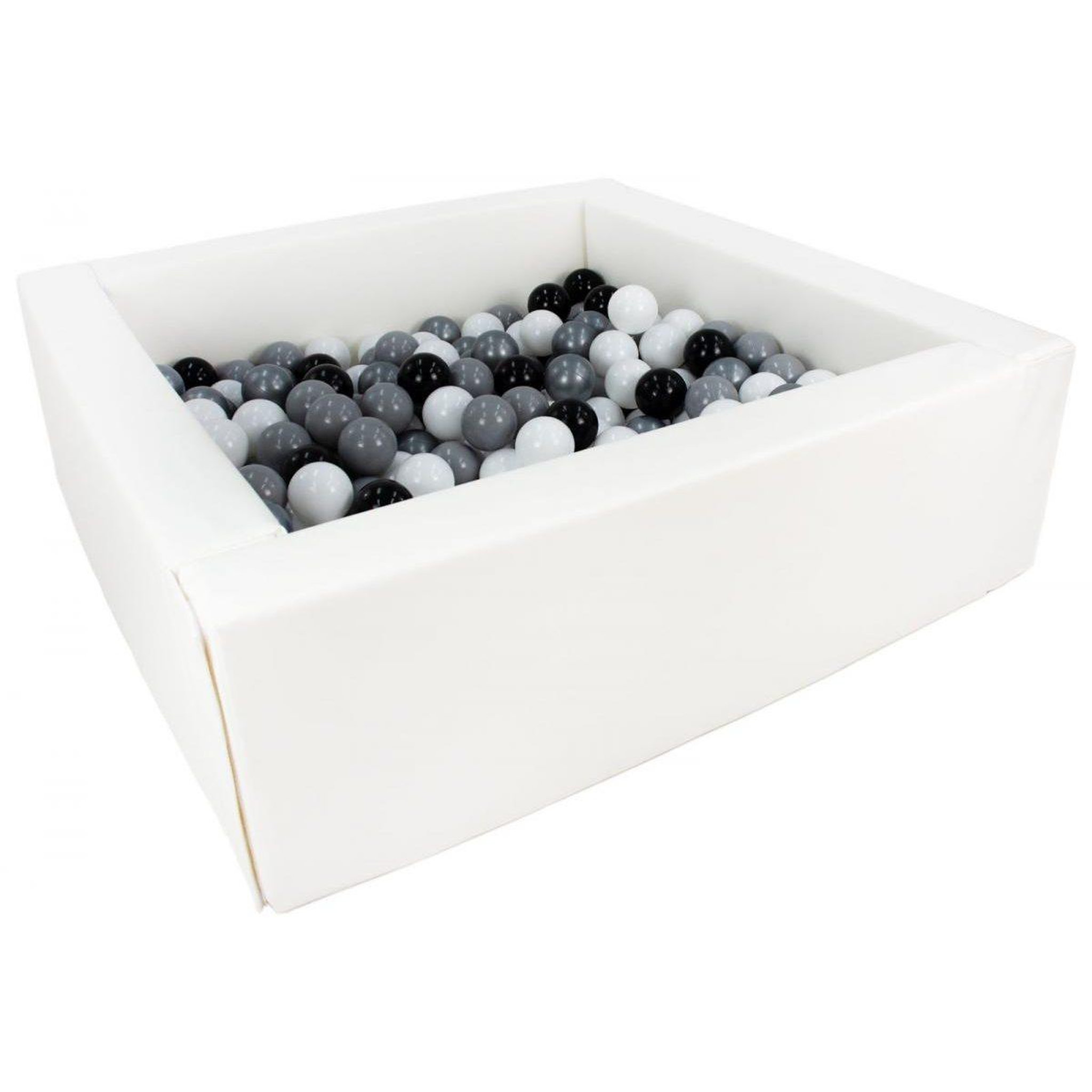 VELINDA Piscine à balles carrée avec 200 balles - blanc/noir, blanc, gris, argent