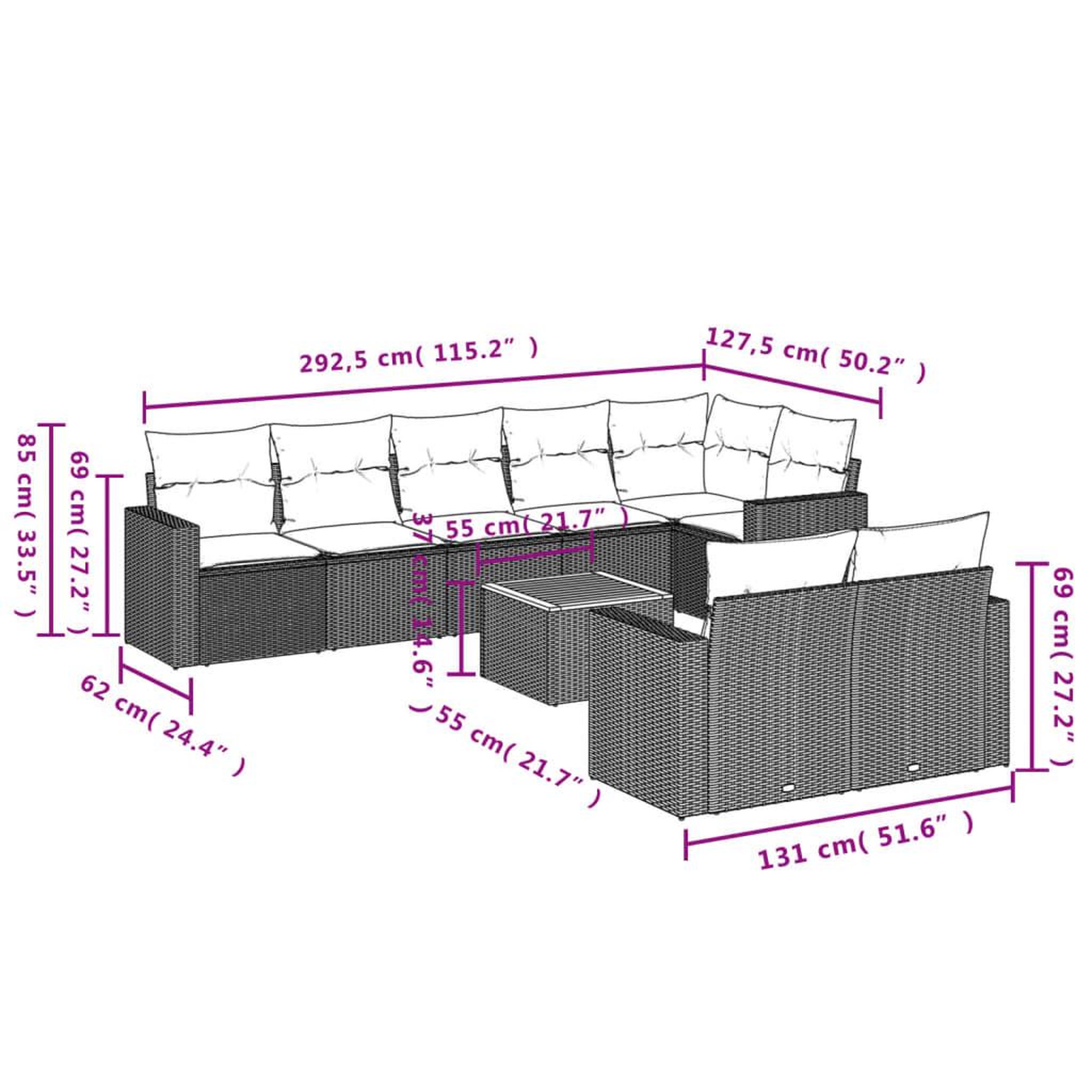Voir la diapositive 6 : VIDAXL Salon de jardin 9 pcs avec coussins noir resine tressee