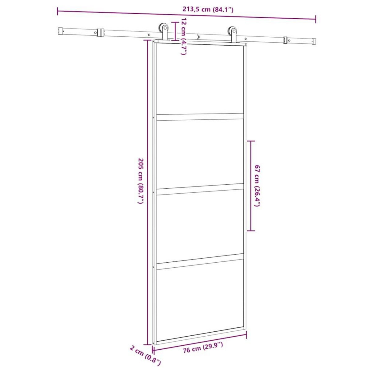 VIDAXL Porte coulissante kit de quincaillerie trempe verre aluminium