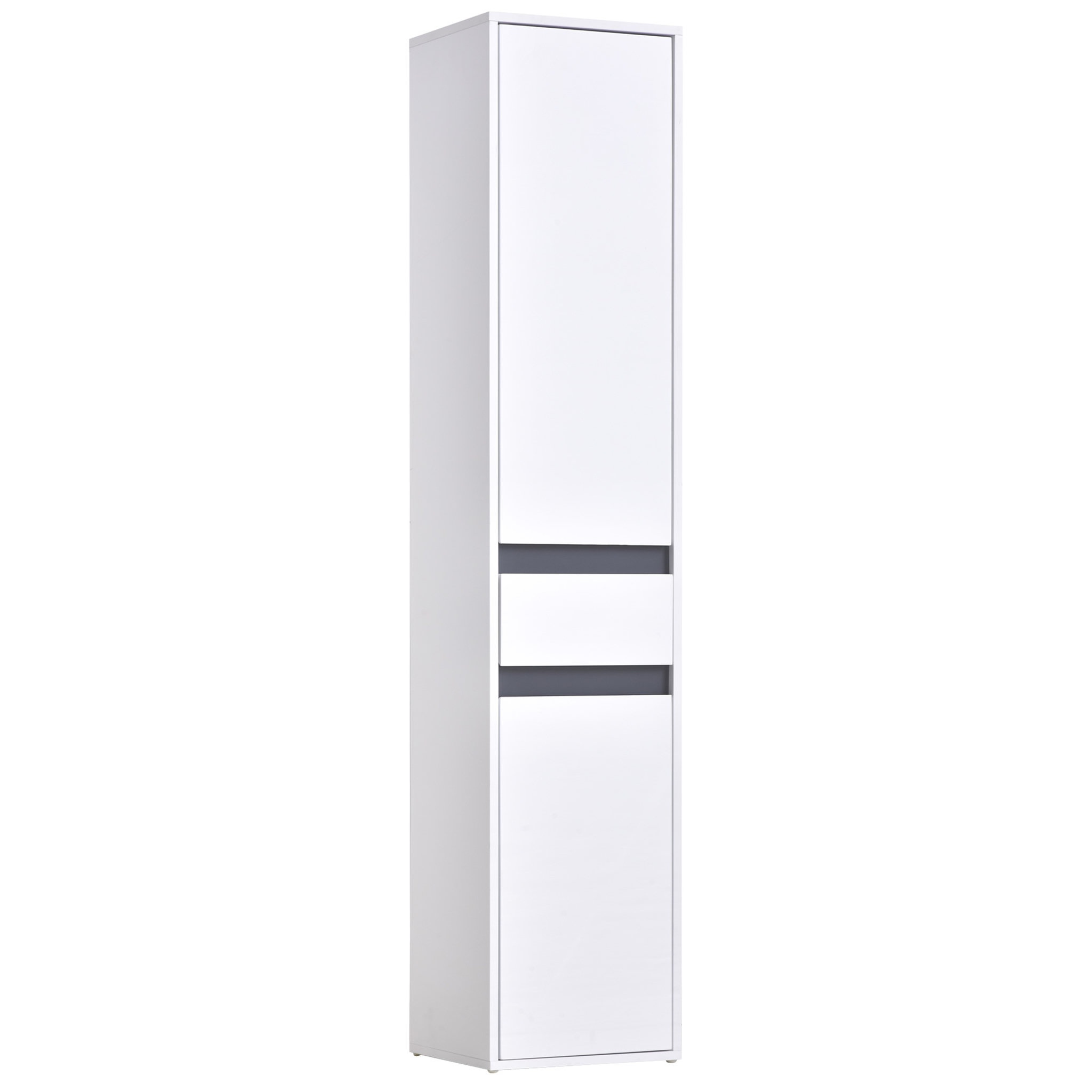 Voir la diapositive 1 : HOMCOM Meuble colonne rangement salle de bain style contemporain 2 placards 3 étagères et tiroir coulissant panneaux particules blanc