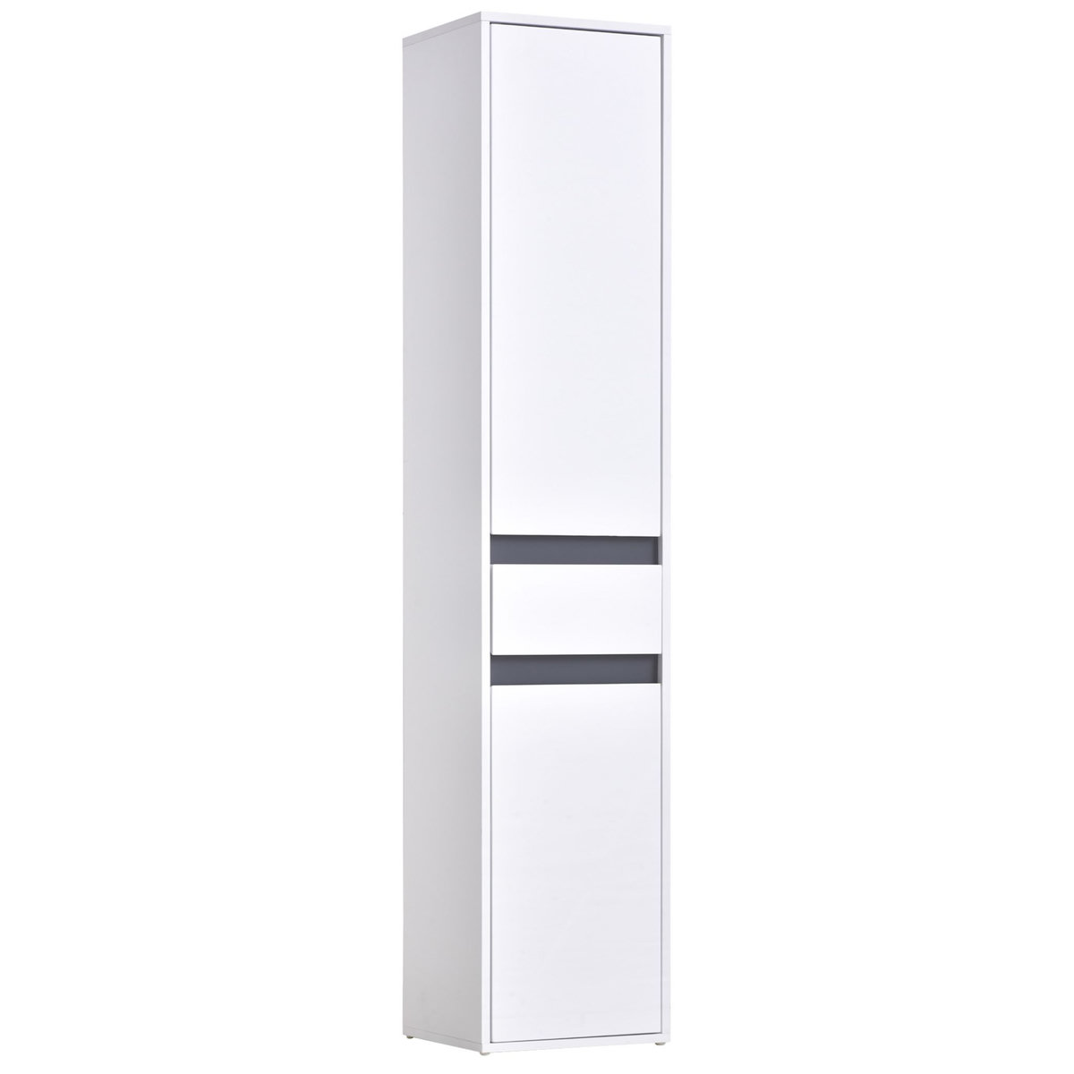 HOMCOM Meuble colonne rangement salle de bain style contemporain 2 placards 3 étagères et tiroir coulissant panneaux particules blanc