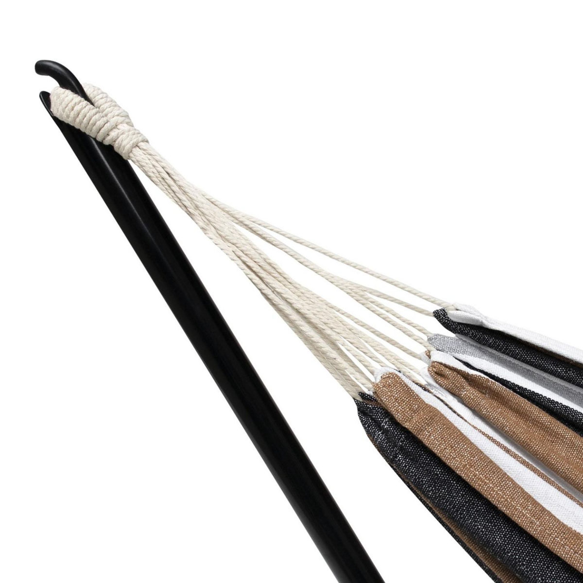 ID MARKET Hamac avec support métal et toile rayée noire, blanche et chocolat