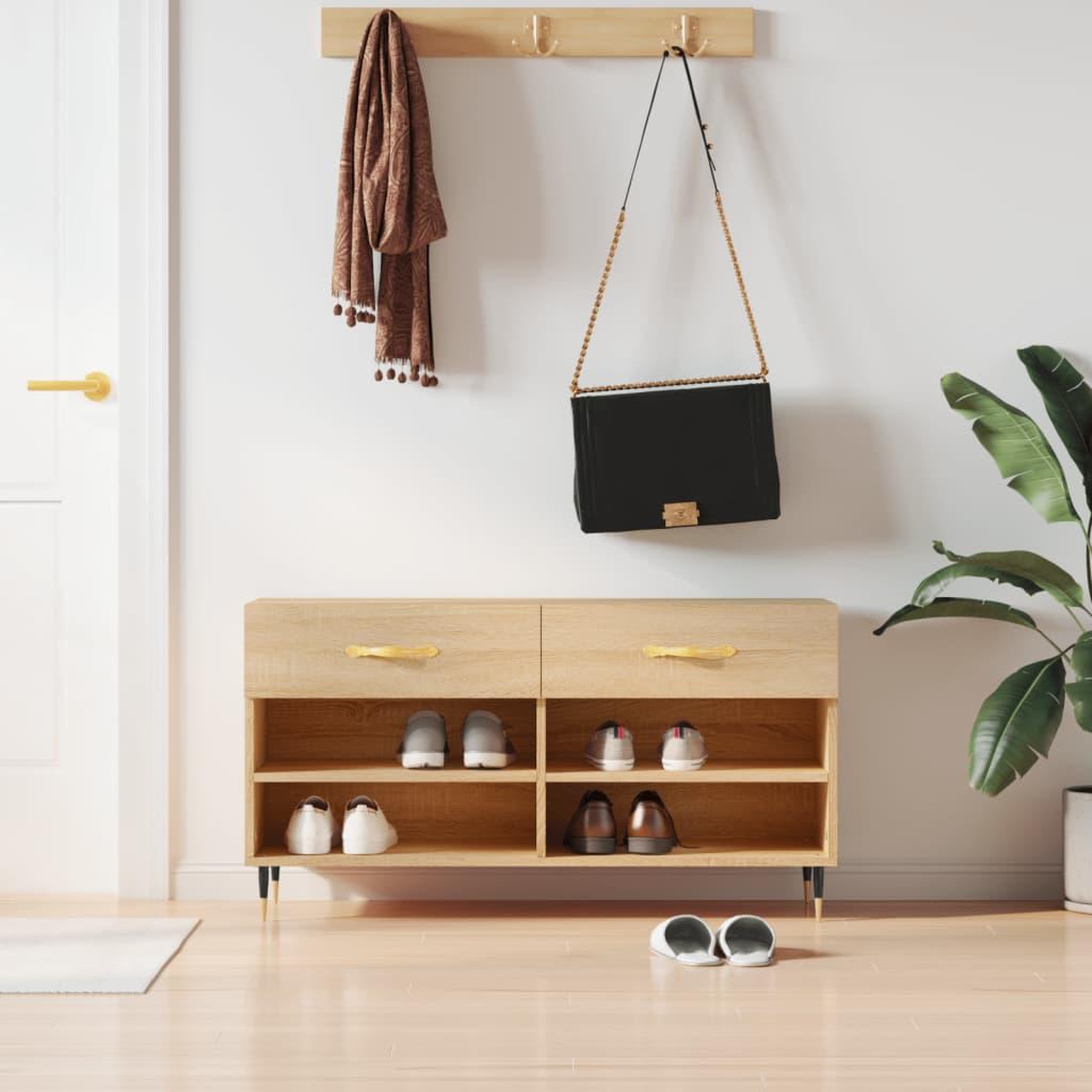 VIDAXL Banc a chaussures chene sonoma 102x35x55 cm bois d'ingenierie