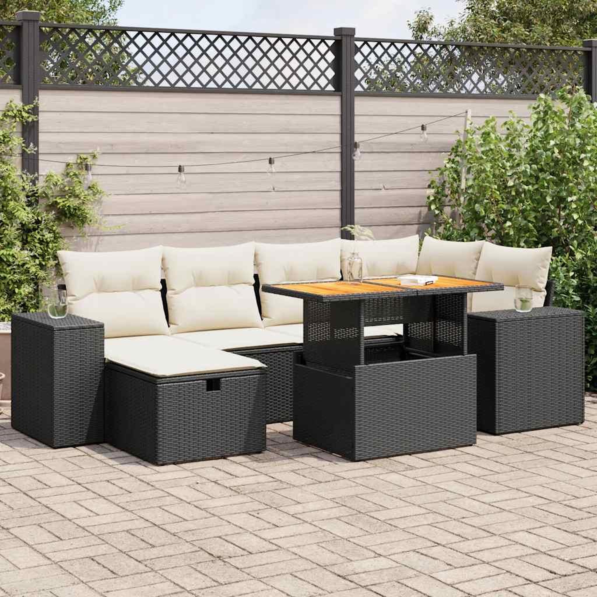 VIDAXL Salon de jardin avec coussins 8 pcs noir resine tressee acacia