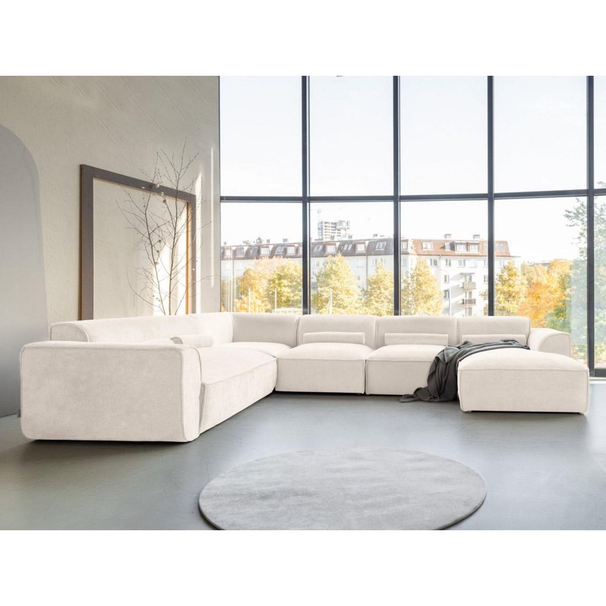 BEST MOBILIER Felix - canapé modulable panoramique d'angle gauche 7 places en tissu texturé