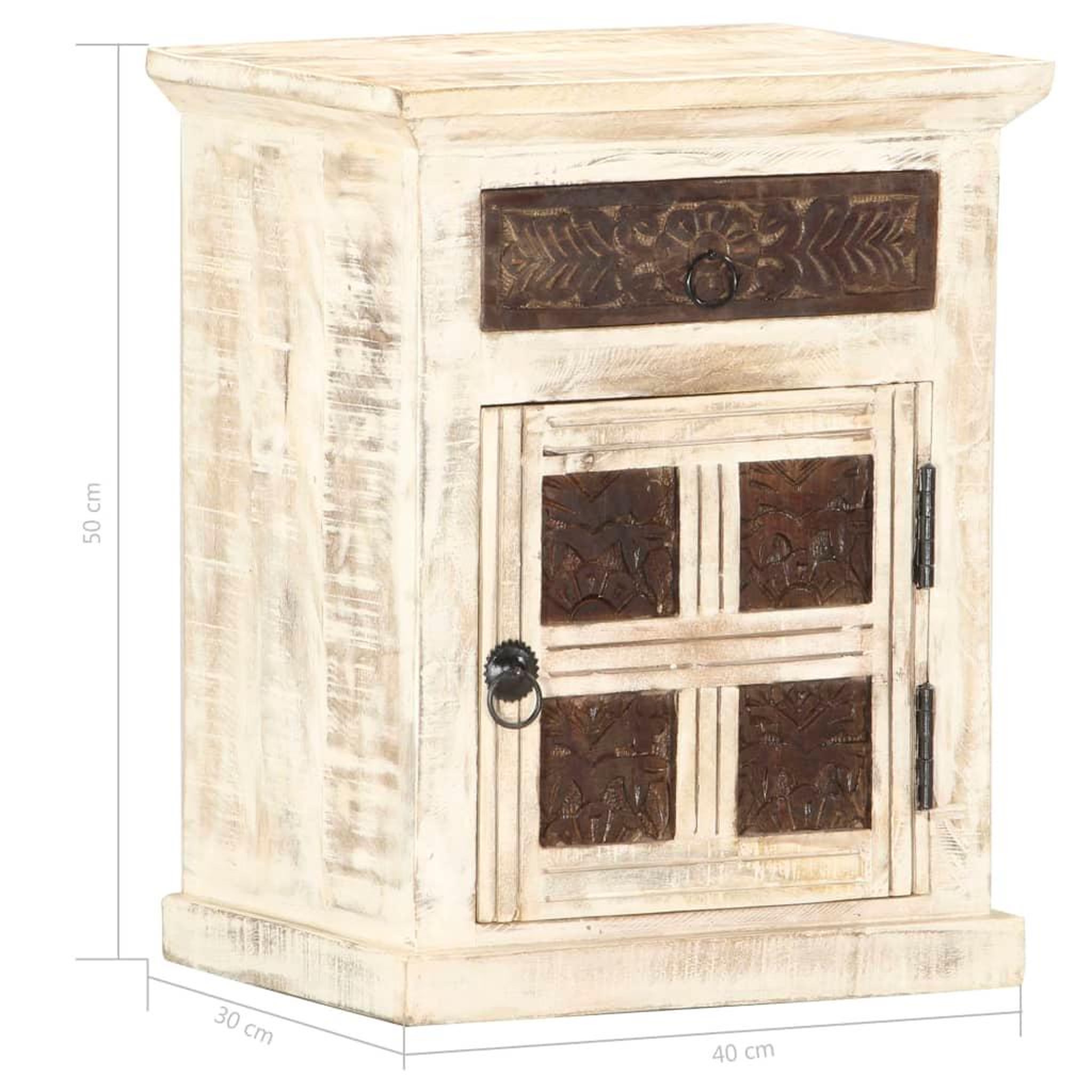 Voir la diapositive 6 : VIDAXL Table de chevet Blanc 40 x 30 x 50 cm Bois de manguier massif