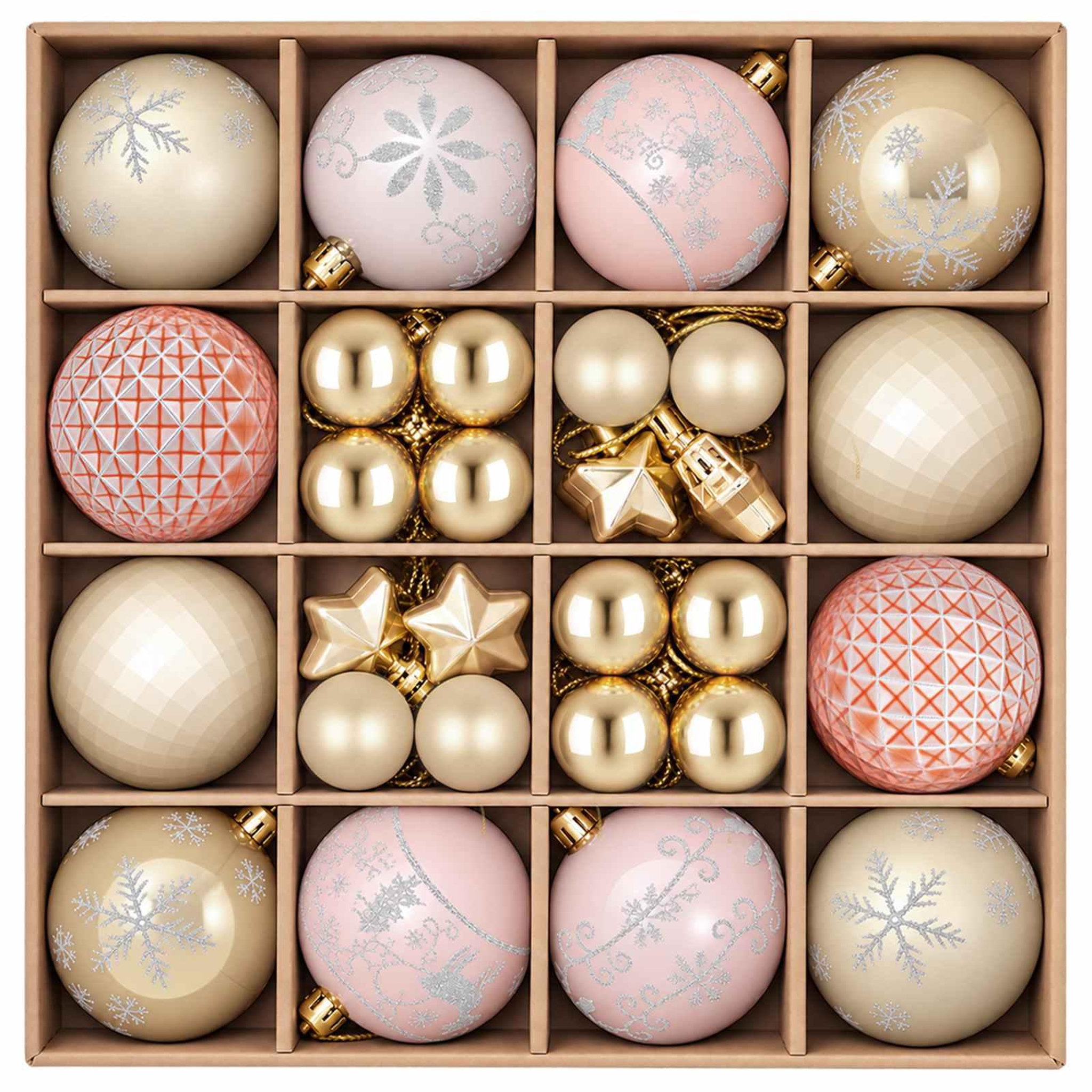 Voir la diapositive 4 : VIDAXL Ensemble de boules de Noël 88 pc Or rose et or Diam. 6 cm