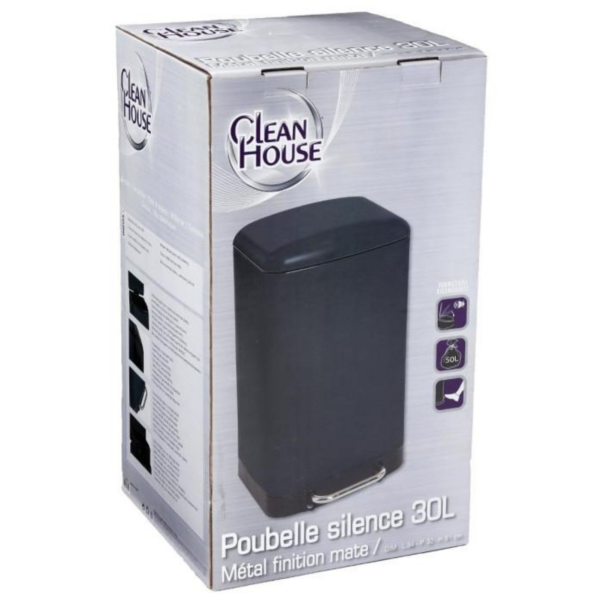 FIVE Poubelle en Métal  Cuisine  30L Noir