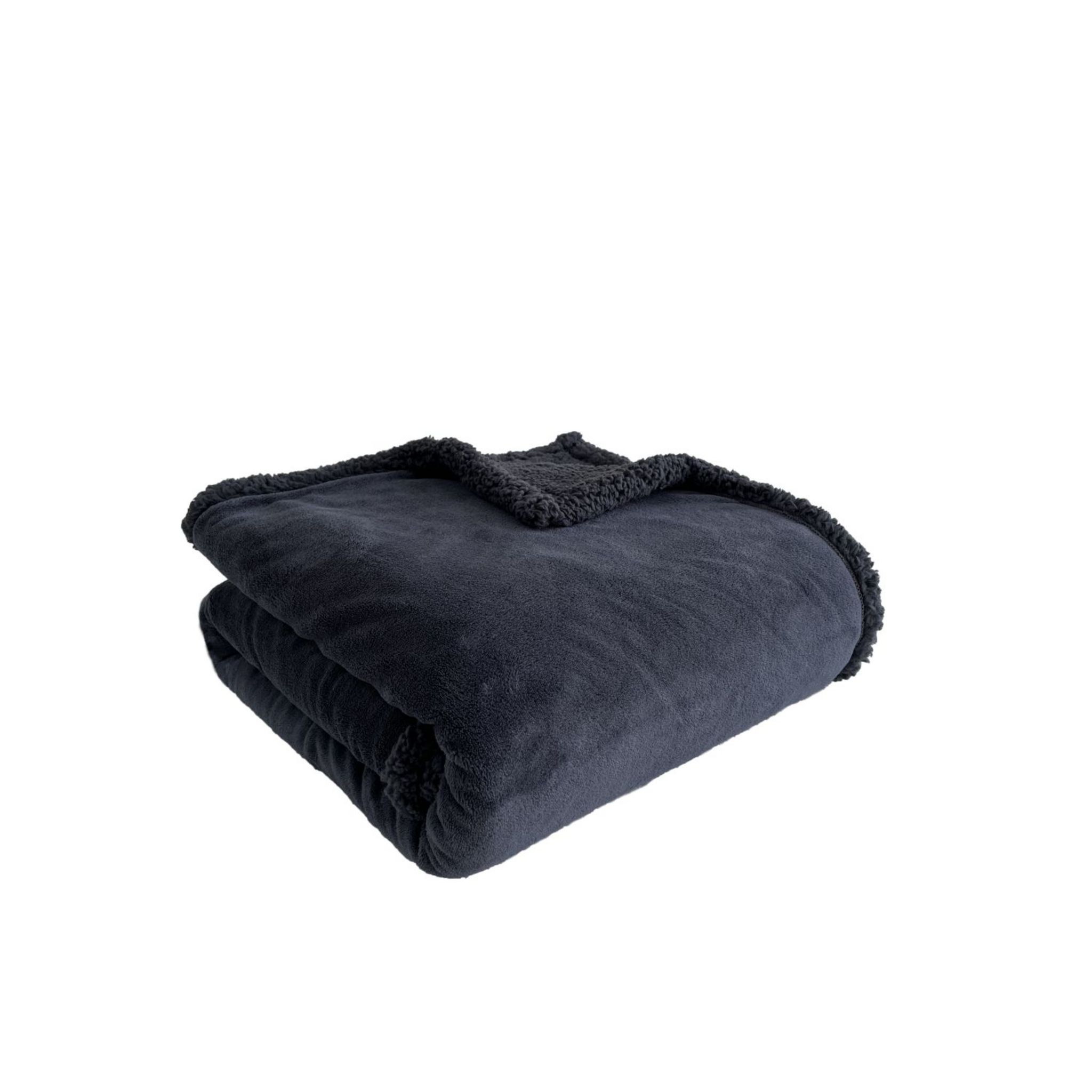 ACTUEL Plaid uni double face corral/sherpa . Coloris disponibles : Vert, Jaune, Taupe, Bleu, Bordeaux, Gris