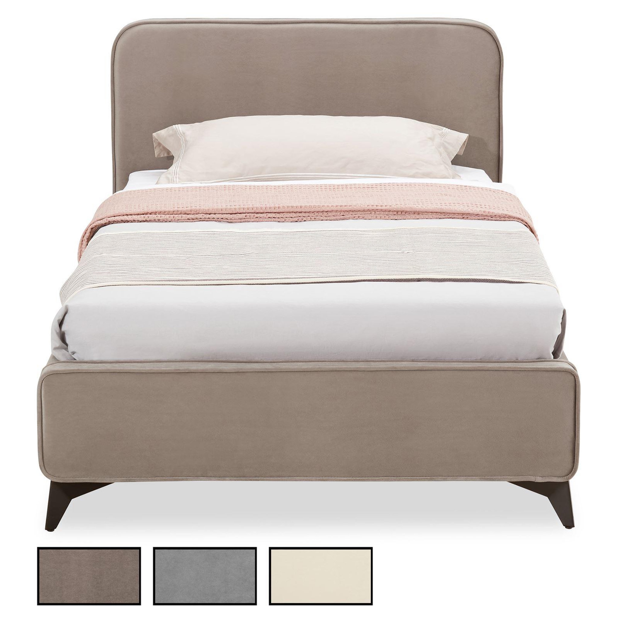 IDIMEX Lit simple ravello 90 x 190 cm, revêtement en tissu. Coloris disponibles : Gris
