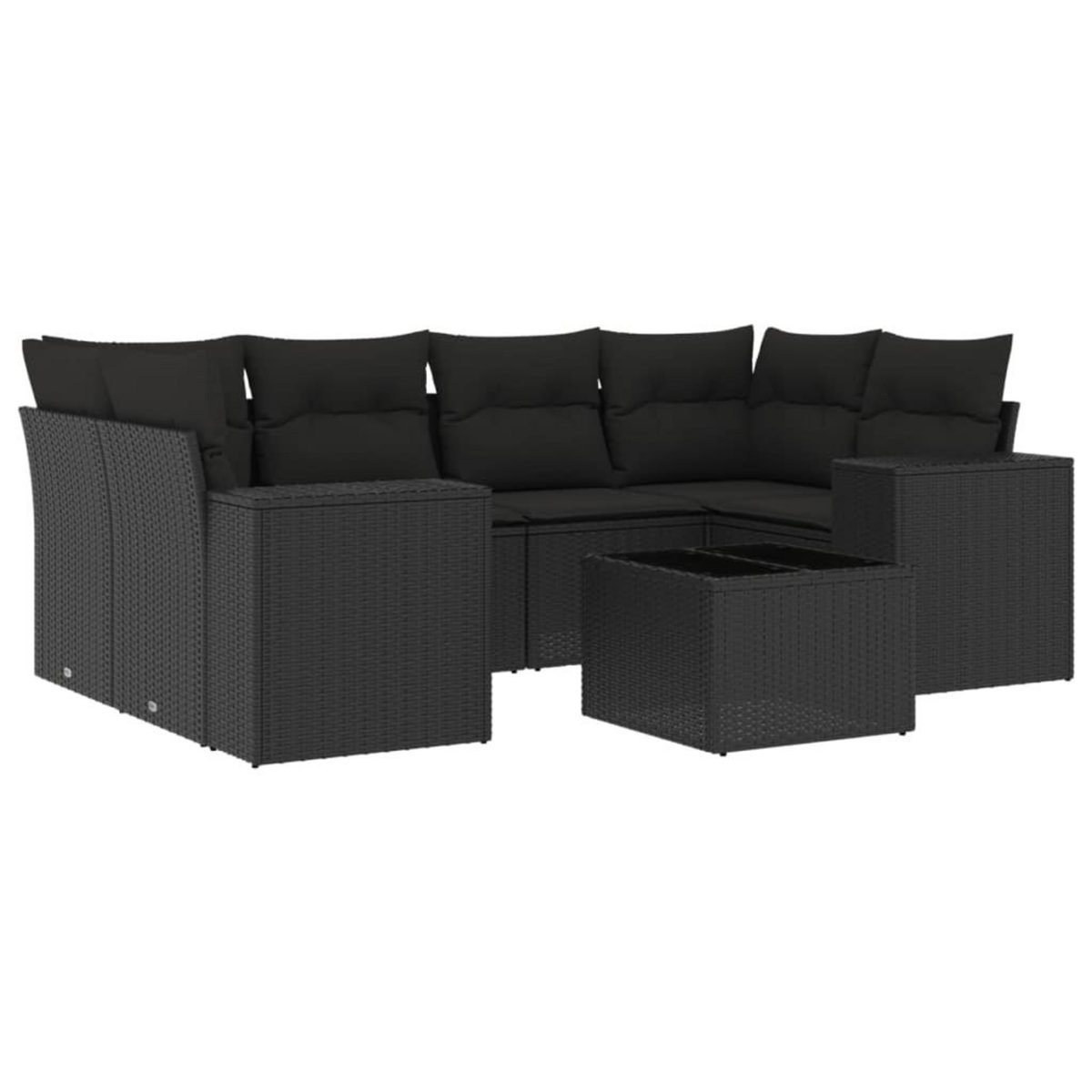 VIDAXL Salon de jardin 7 pcs avec coussins noir resine tressee