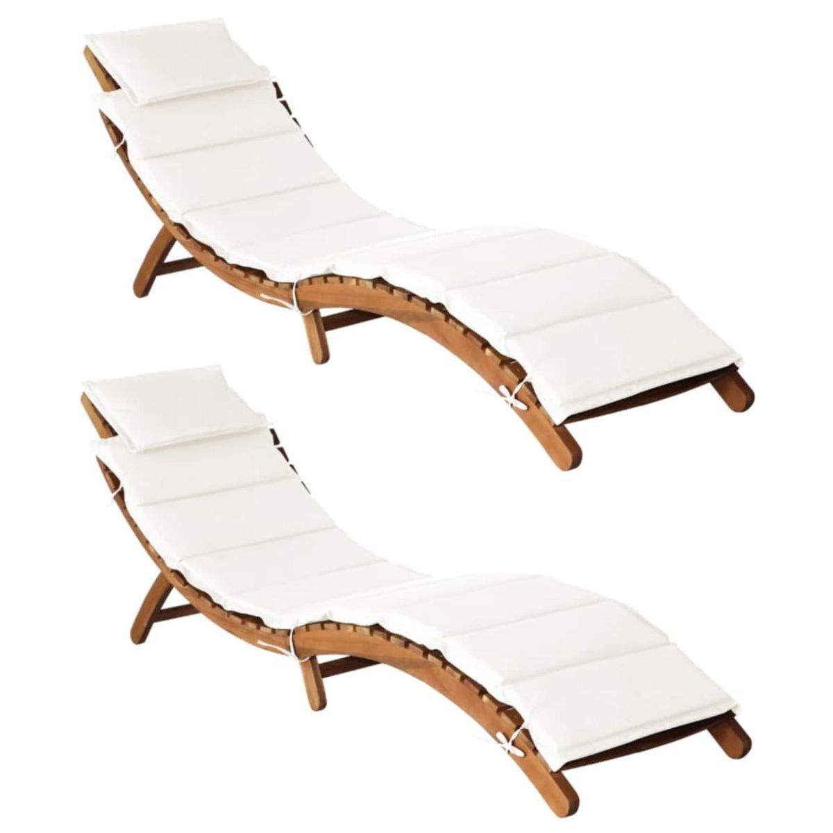 VIDAXL Chaises longues et coussins 2pcs Creme blanc Bois massif acacia