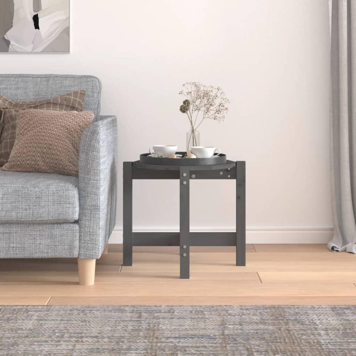 VIDAXL Table basse Gris Ø 52,5x45 cm Bois massif de pin