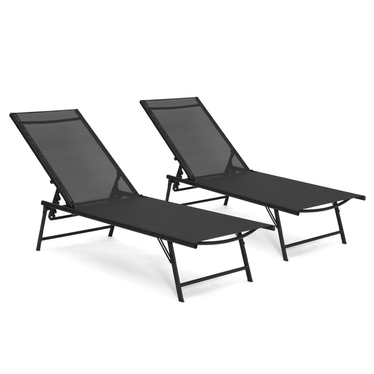 ID MARKET Lot de 2 transats de jardin inclinables KAILUA en acier noir et toile noire