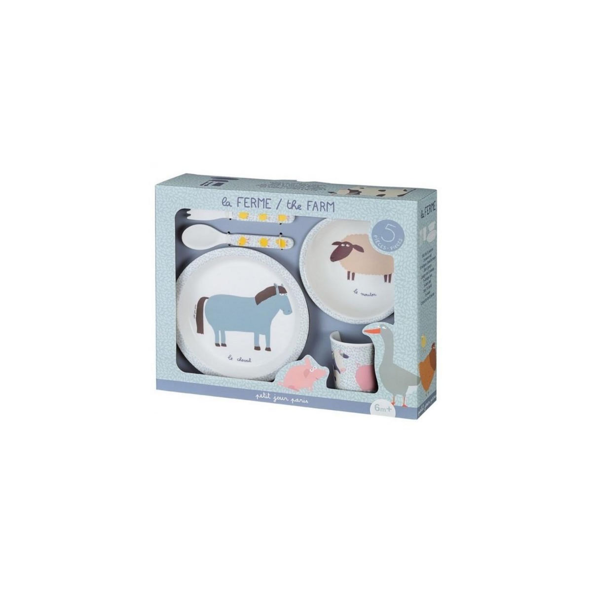 Petit Jour Coffret Cadeau Complet de 5 Pièces La Ferme pour Enfants - Set de Repas Ergonomique