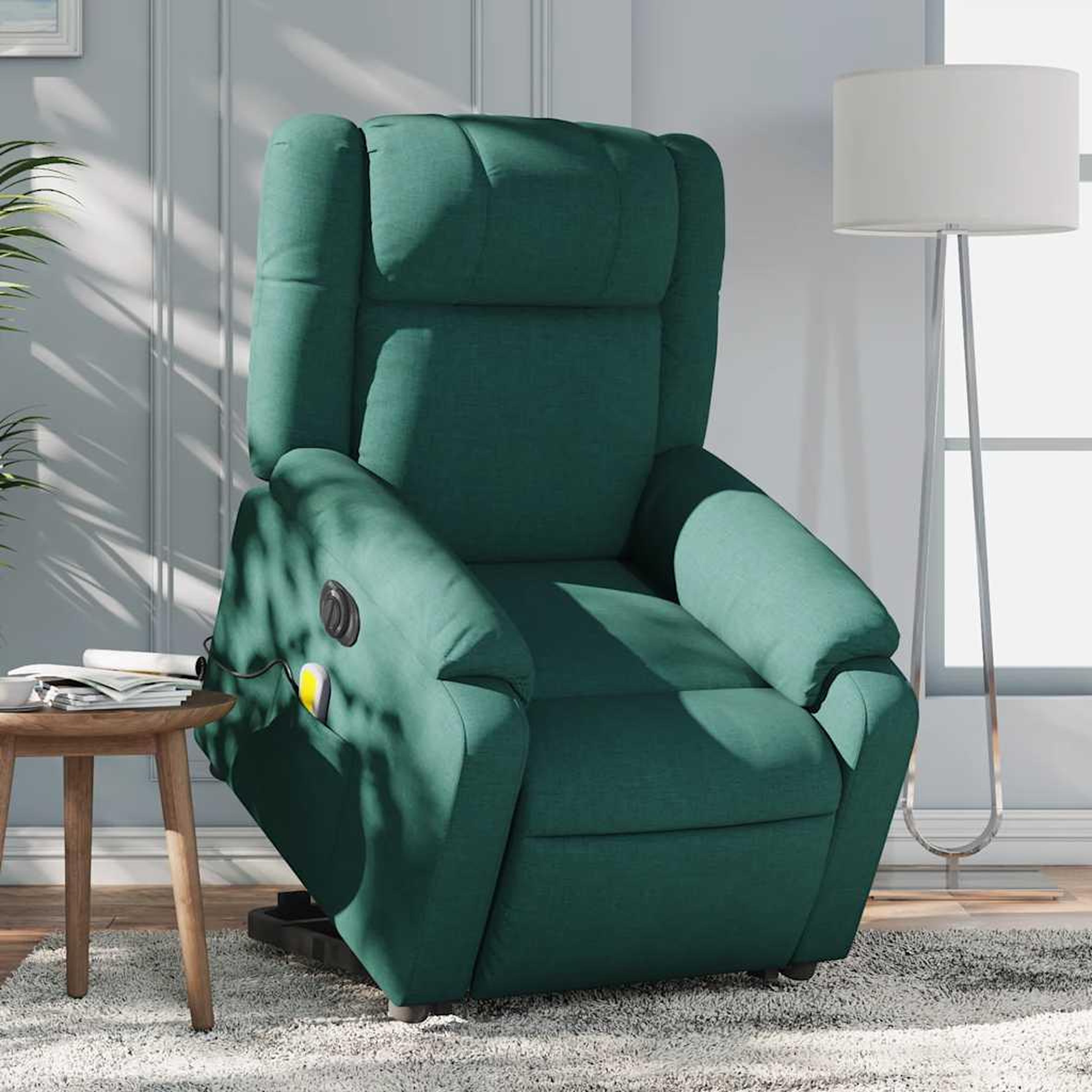 VIDAXL Fauteuil inclinable de massage electrique Vert fonce Tissu