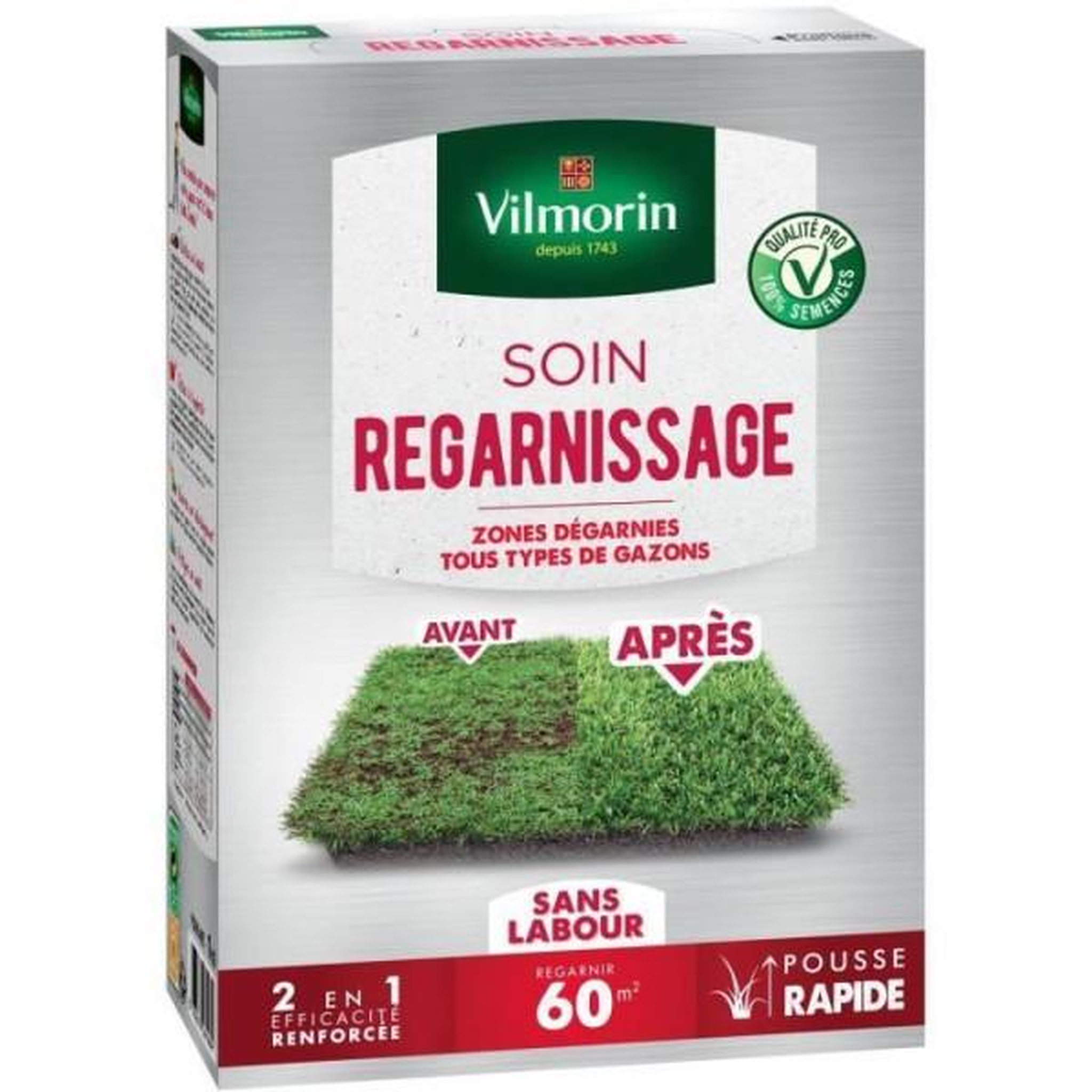 VILMORIN Semences de gazon vilmorin - soins regarnissage universel 2 en 1 boite de 1kg - repousse tres rapide