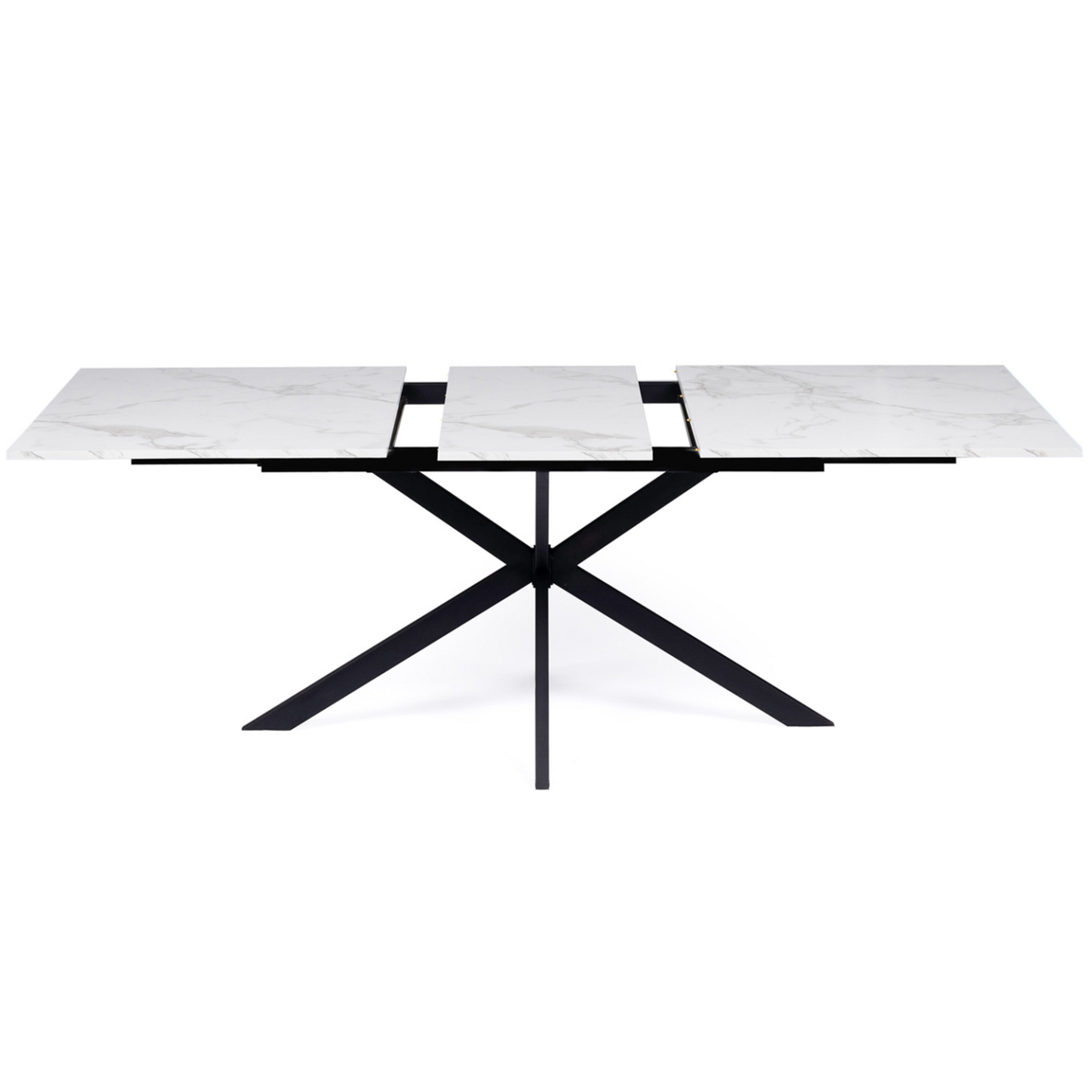 ID MARKET Table à manger extensible rectangle ALIX 6-10 personnes pied araignée noir plateau effet marbre blanc ALASKA 160-200 cm