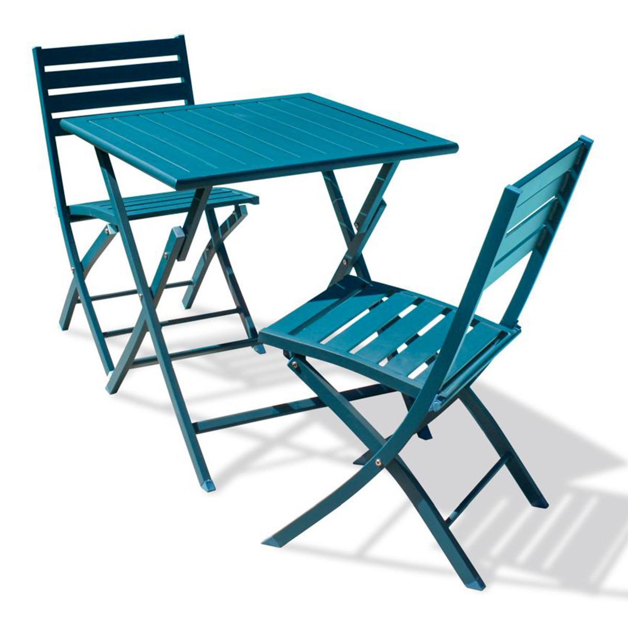 Voir la diapositive 2 : Paris Prix Ensemble table de jardin pliante & 2 chaises  marius  70cm bleu canard