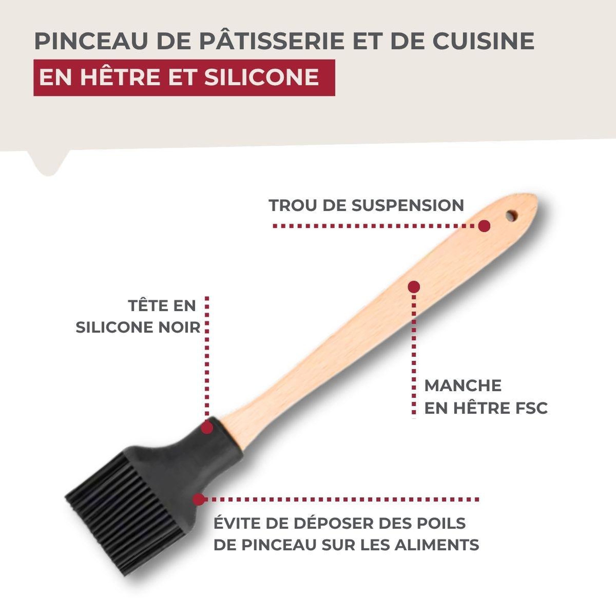 Voir la diapositive 6 : Fackelmann Pinceau de cuisine silicone 29 cm fackelmann acacia