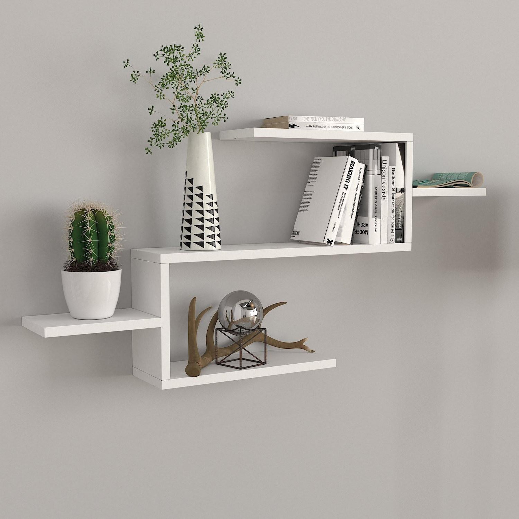 Voir la diapositive 2 : Habitat et Jardin Bibliothèque en bois  twist  - 104 x 14 x 49 cm - blanc