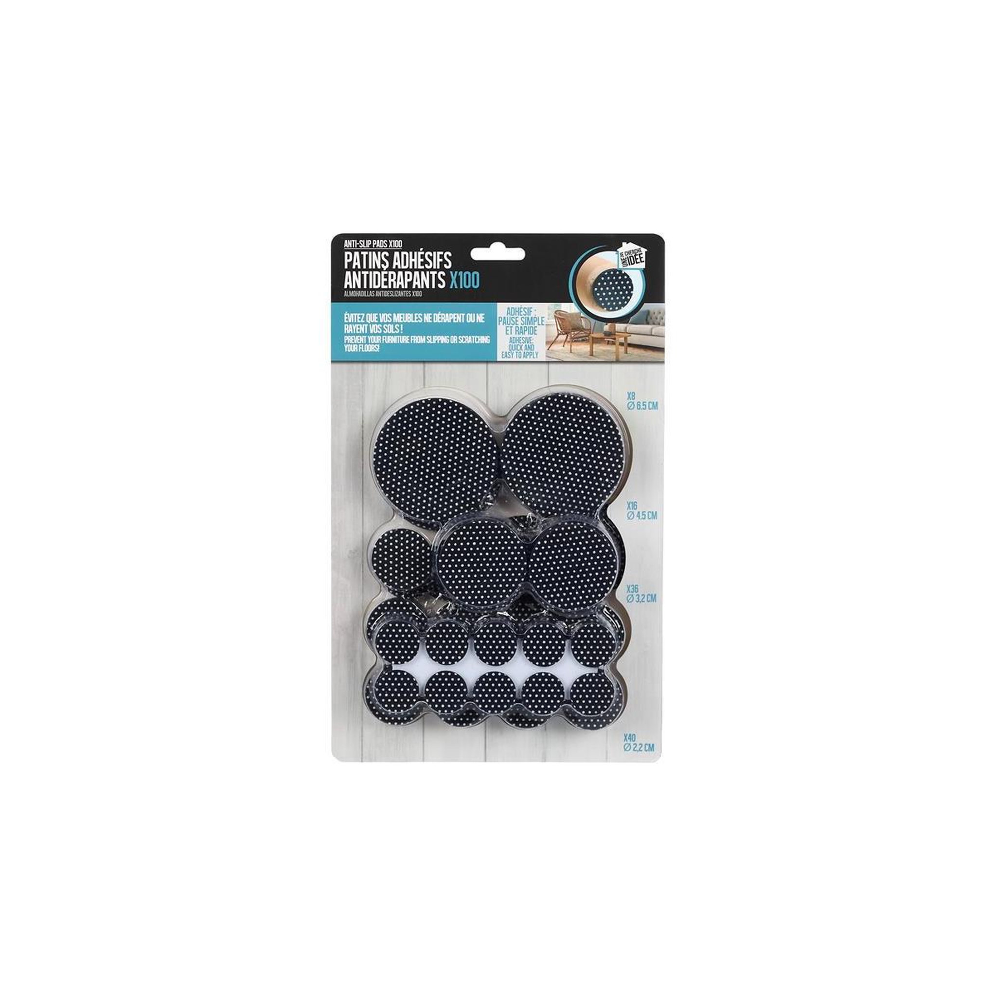 Voir la diapositive 3 : Je cherche une idee Lot de 100 patins antidérapants  ronds  7cm noir