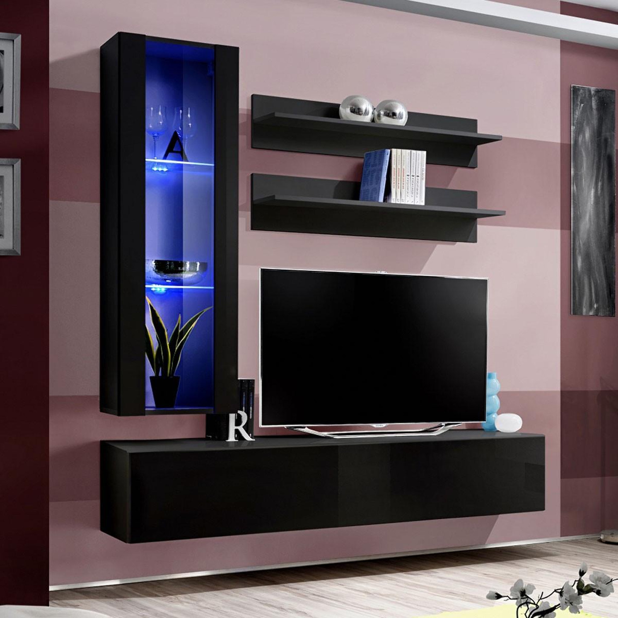 Paris Prix Ensemble meuble tv mural  fly h2  170cm noir