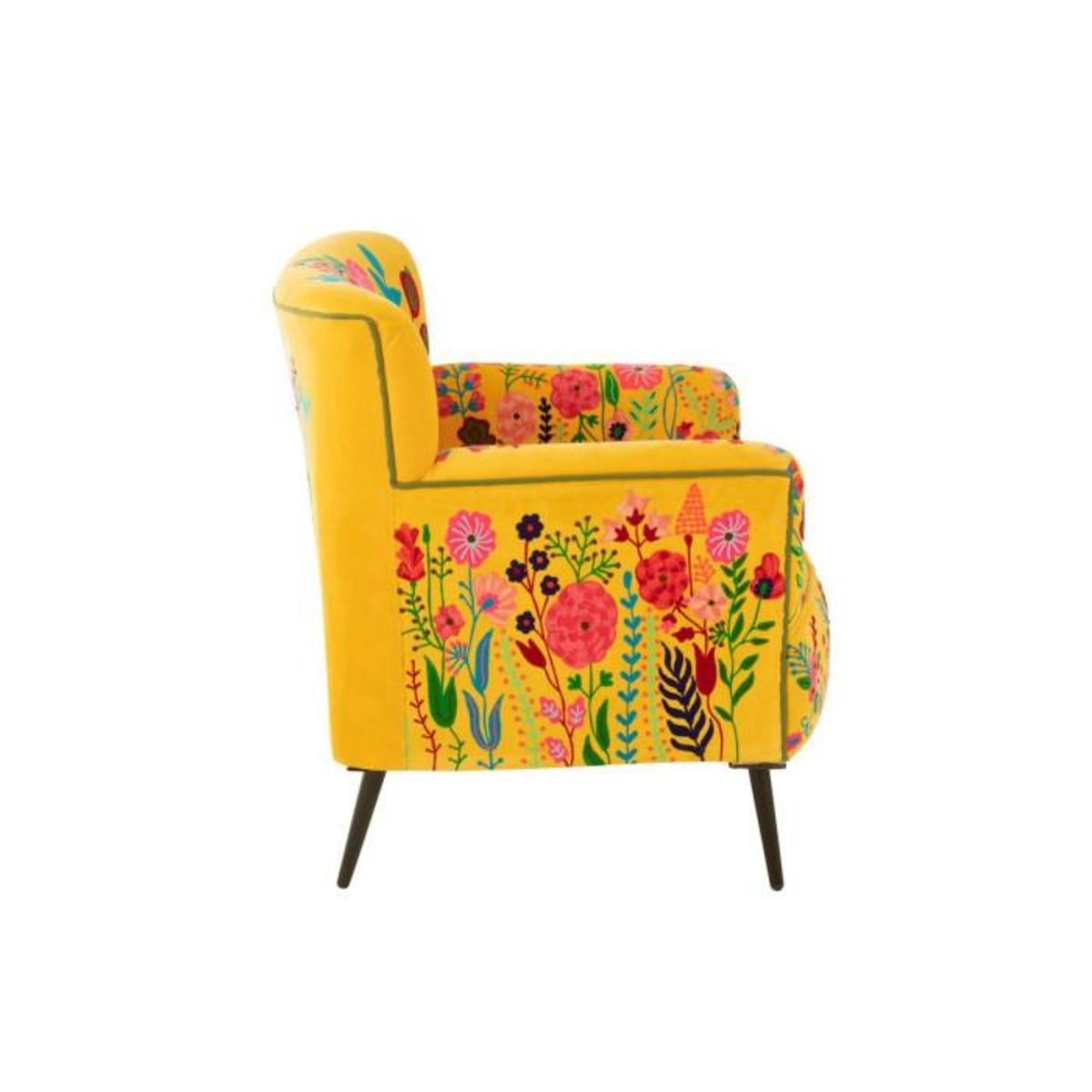 Paris Prix Fauteuil en Velours Brodé  Fleurs  84cm Jaune