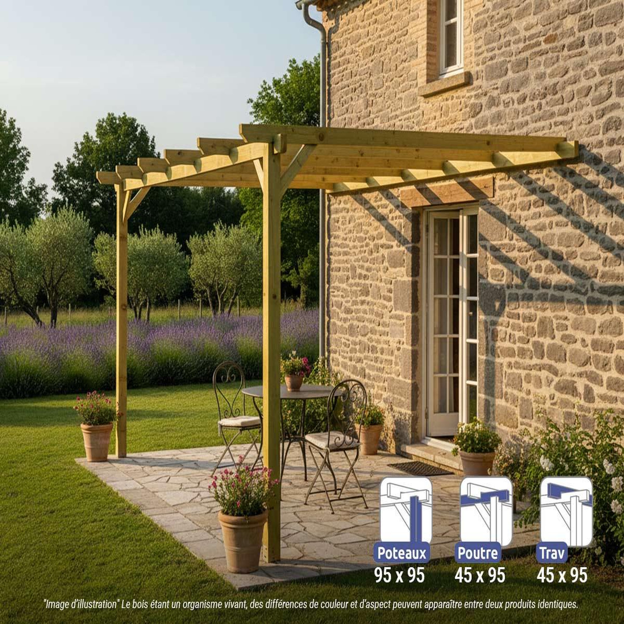 JARDIDECO Pergola adossée en bois massif orléans 420 x 300 cm- maderland
