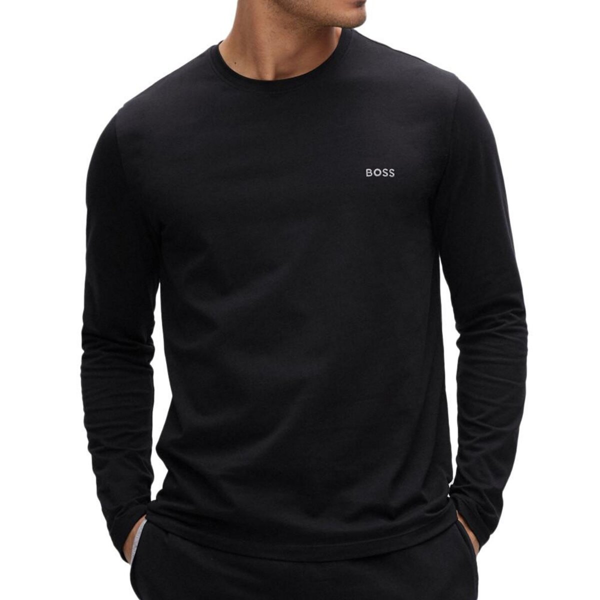 T shirt manches longues Noir Homme Hugo Boss R pas cher Auchan