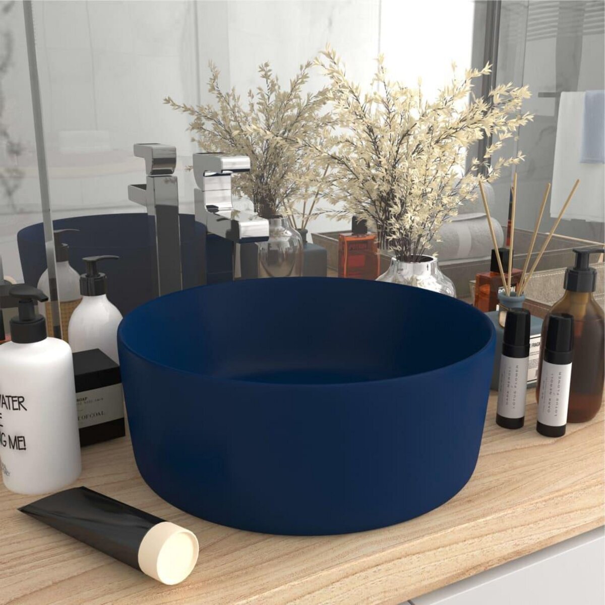 VIDAXL Lavabo rond de luxe Bleu fonce mat 40x15 cm Ceramique