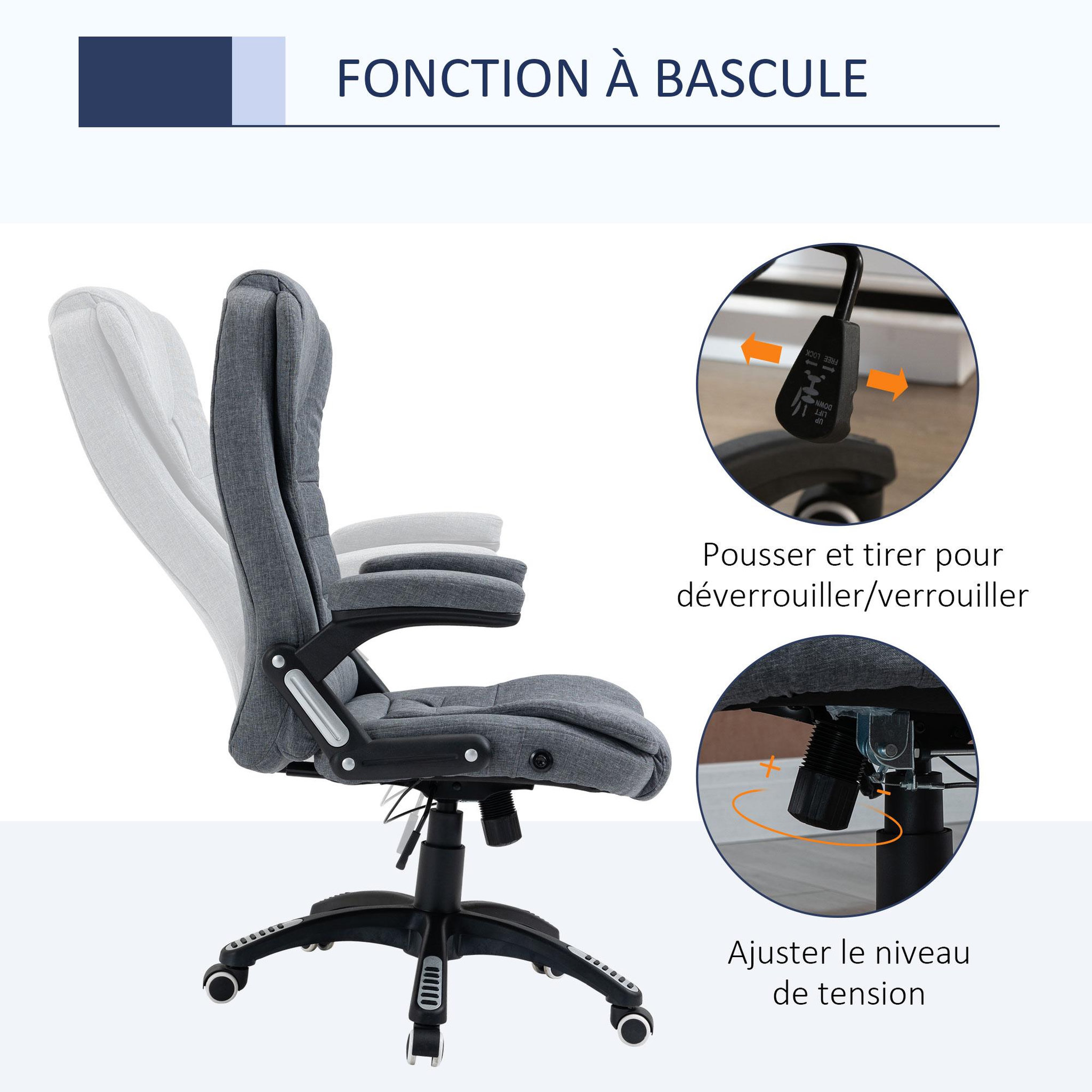Voir la diapositive 5 : VINSETTO Vinsetto Fauteuil de bureau direction ergonomique hauteur réglable dossier inclinable toile de lin gris chiné