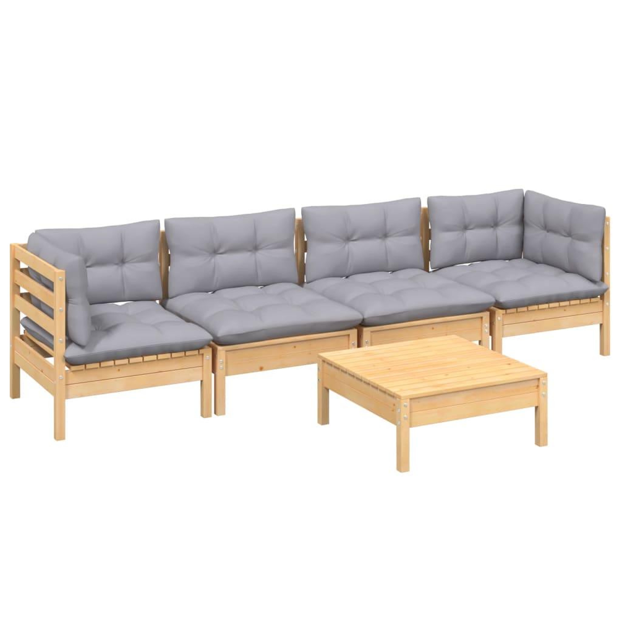 Voir la diapositive 3 : VIDAXL Salon de jardin 5 pcs avec coussins gris bois de pin massif