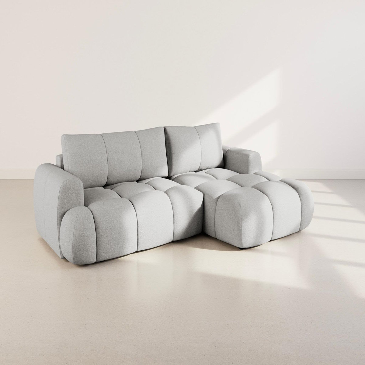 BEST MOBILIER Yulin - canapé d'angle droit 4 places convertible avec coffre en tissu bouclette