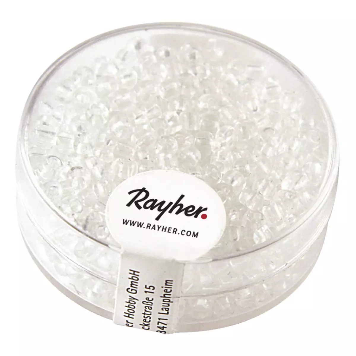 Rayher Rocailles, 2,6 mm ø, transparentes, cristal, boîte 17g