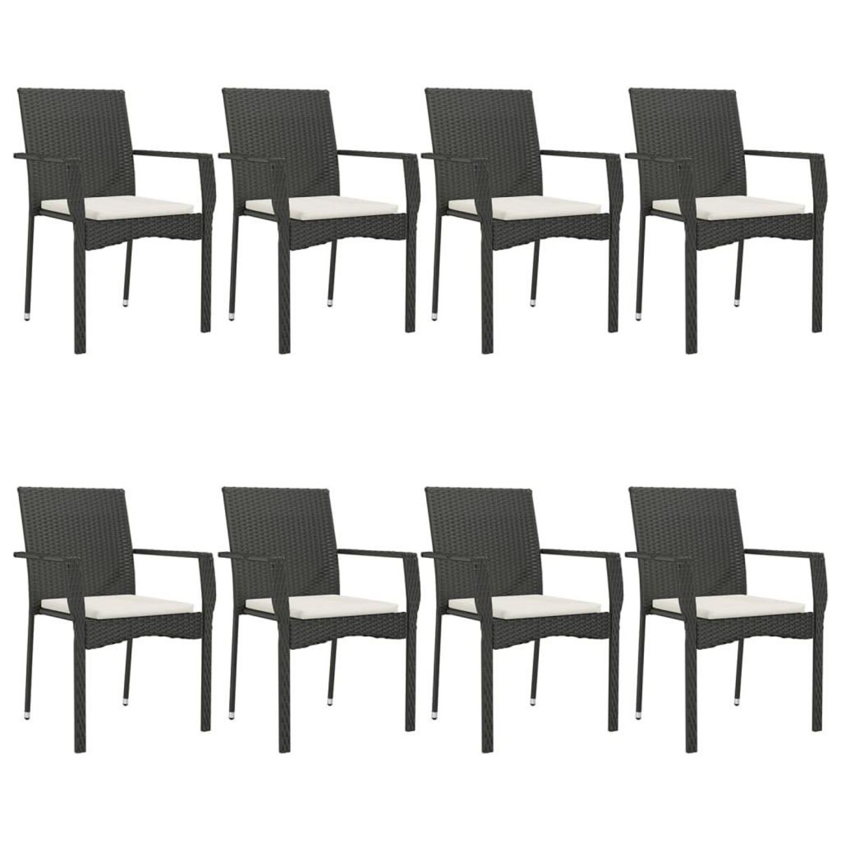 VIDAXL Ensemble a manger jardin 9pcs et coussins noir resine tressee